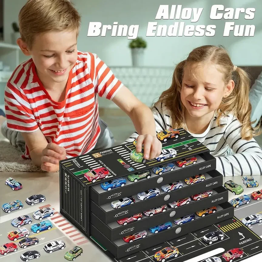 Mini Pull-Back Cars Set with Built-In Garage Set - Image 2