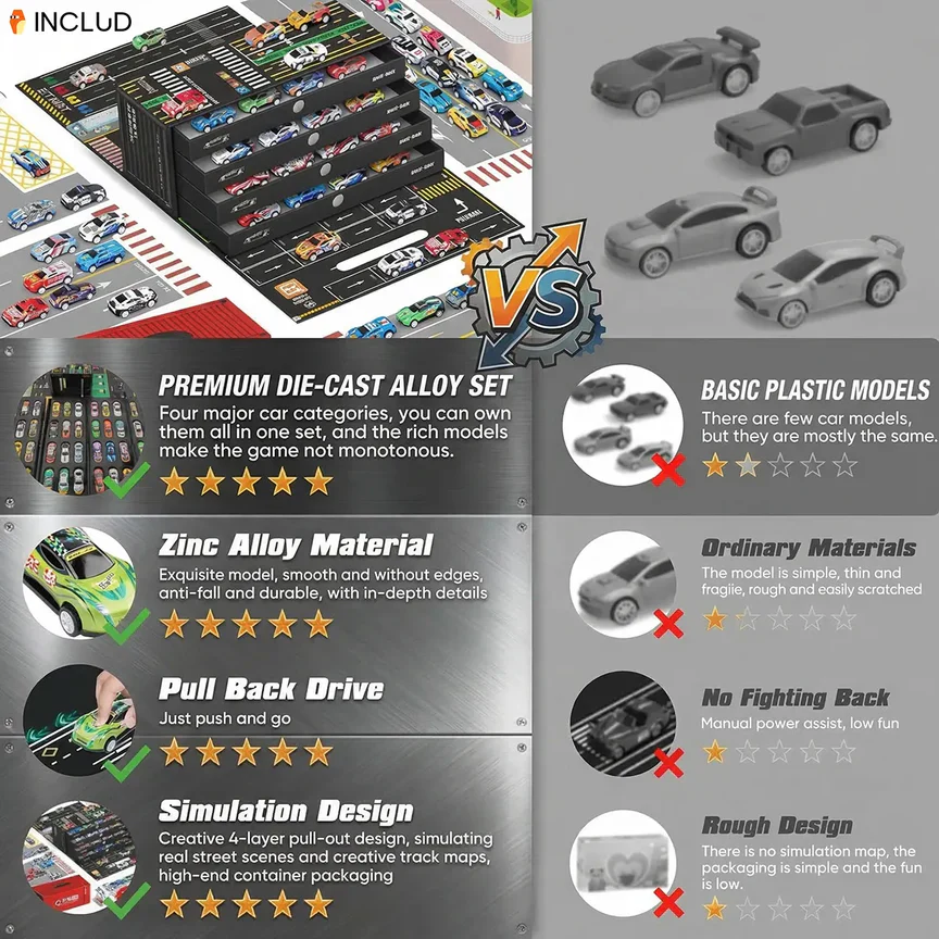 Mini Pull-Back Cars Set with Built-In Garage Set - Image 3