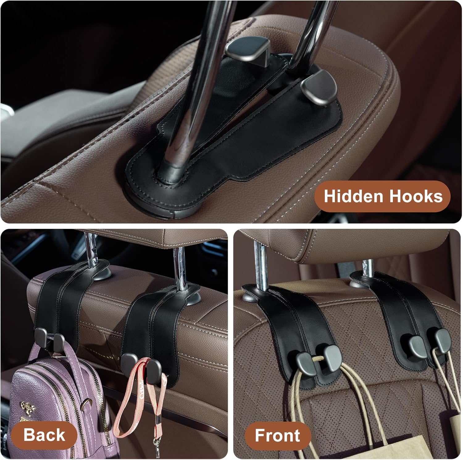 VeltiHook™ – Premium Leather Car Seat Hook | Hang Purses & Bags Instantly | Fits All Cars | 2-Pack (Black) - Image 10