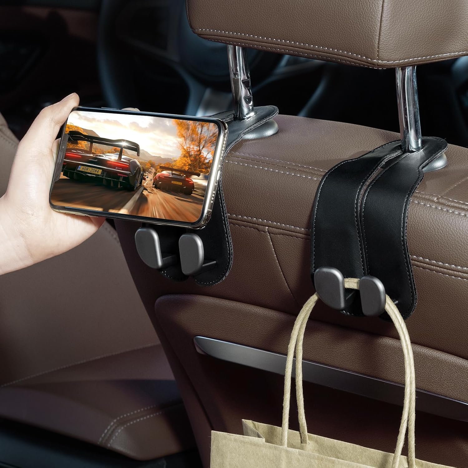 VeltiHook™ – Premium Leather Car Seat Hook | Hang Purses & Bags Instantly | Fits All Cars | 2-Pack (Black) - Image 11