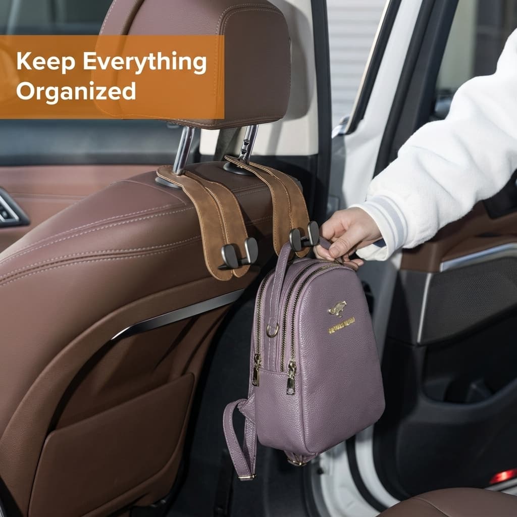 VeltiHook™ – Premium Leather Car Seat Hook | Hang Purses & Bags Instantly | Fits All Cars | 2-Pack (Black) - Image 3