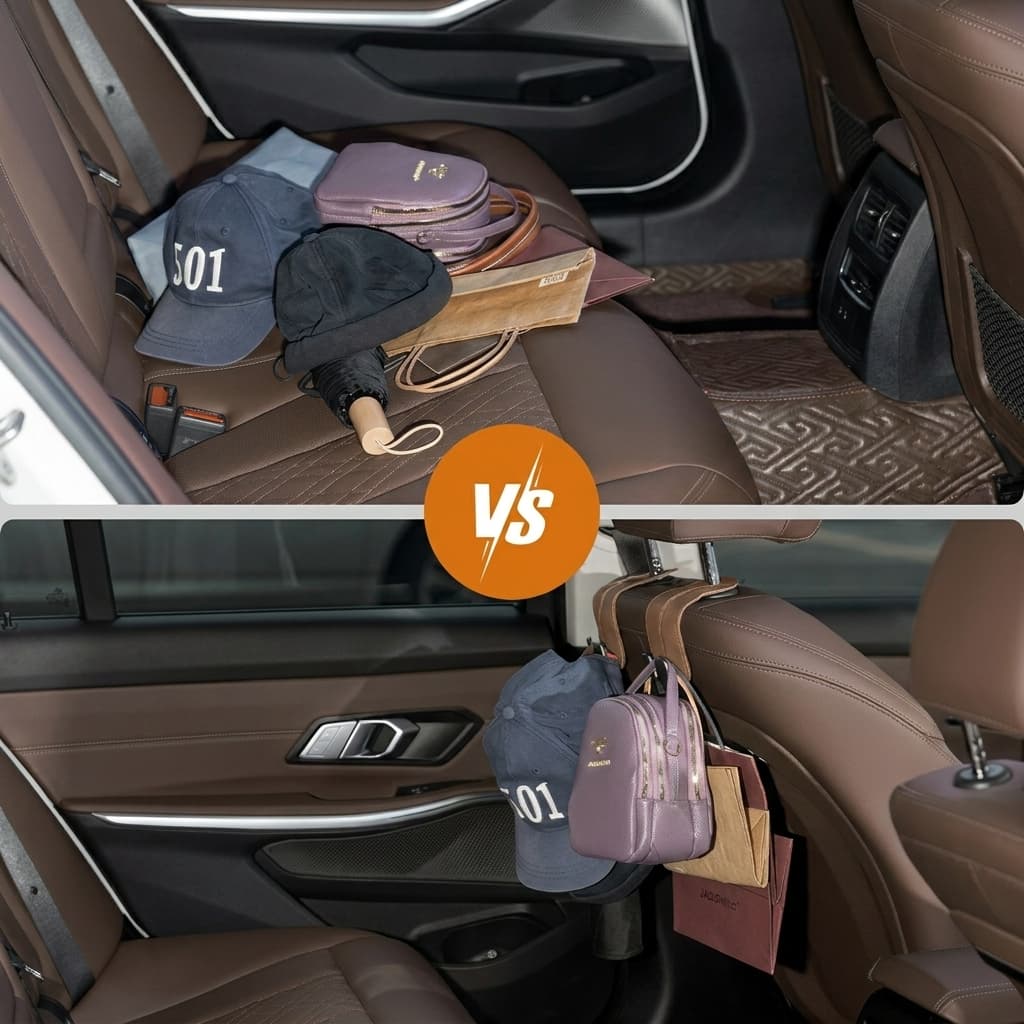 VeltiHook™ – Premium Leather Car Seat Hook | Hang Purses & Bags Instantly | Fits All Cars | 2-Pack (Black) - Image 4