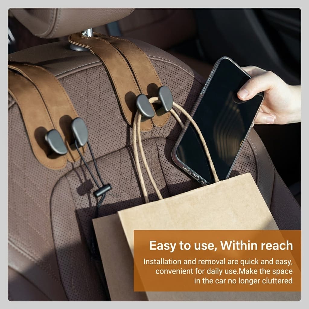 VeltiHook™ – Premium Leather Car Seat Hook | Hang Purses & Bags Instantly | Fits All Cars | 2-Pack (Black) - Image 5