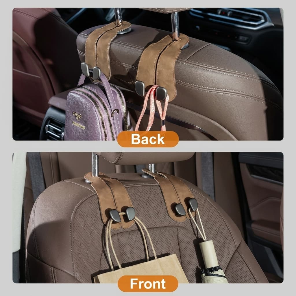 VeltiHook™ – Premium Leather Car Seat Hook | Hang Purses & Bags Instantly | Fits All Cars | 2-Pack (Black) - Image 6