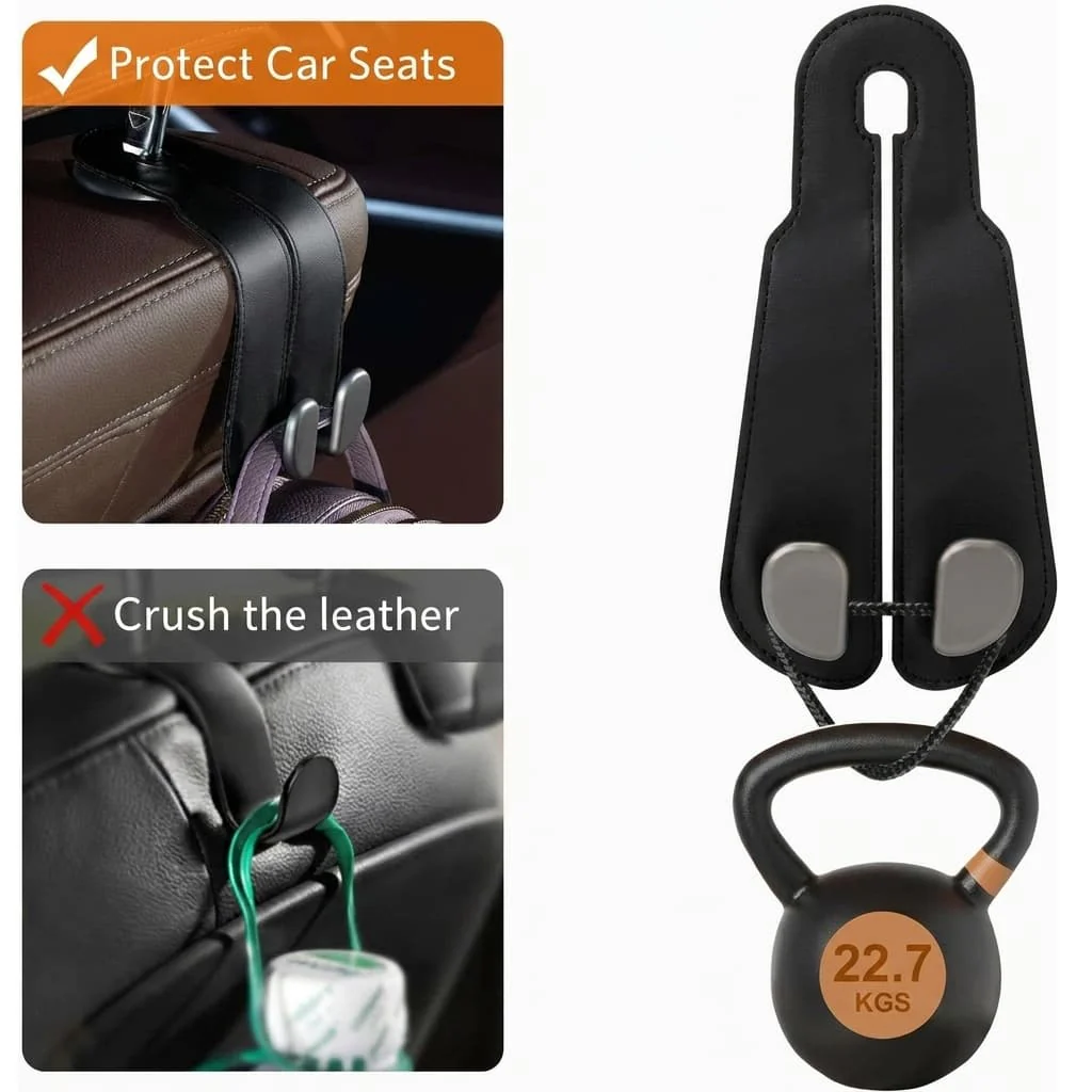 VeltiHook™ – Premium Leather Car Seat Hook | Hang Purses & Bags Instantly | Fits All Cars | 2-Pack (Black) - Image 9
