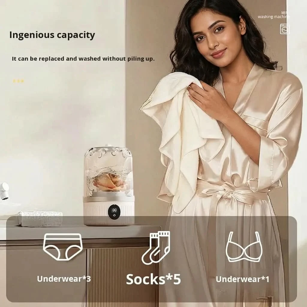 Premium Mini Underwear Washing Machine – Rechargeable Cordless Laundry Cup for Bras, Underwear & Socks - Image 3