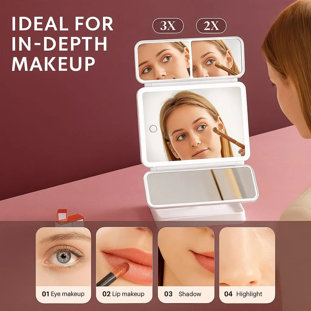 TriGlow™ Illuminated Trifold Vanity Mirror - Image 3